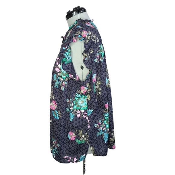 Lane Bryant dark floral print flutter-sleeve ruffle-neck blouse, size 24 - Picture 2 of 8